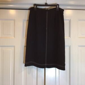 Donna Morgan Black Pencil Skirt White Stitches Sz10 Old Money Office Capsule